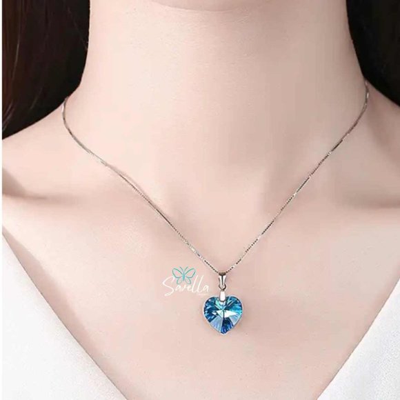 Blue Crystal Pendant and 925 Solid Sterling Silver Chain - Picture 3 of 4